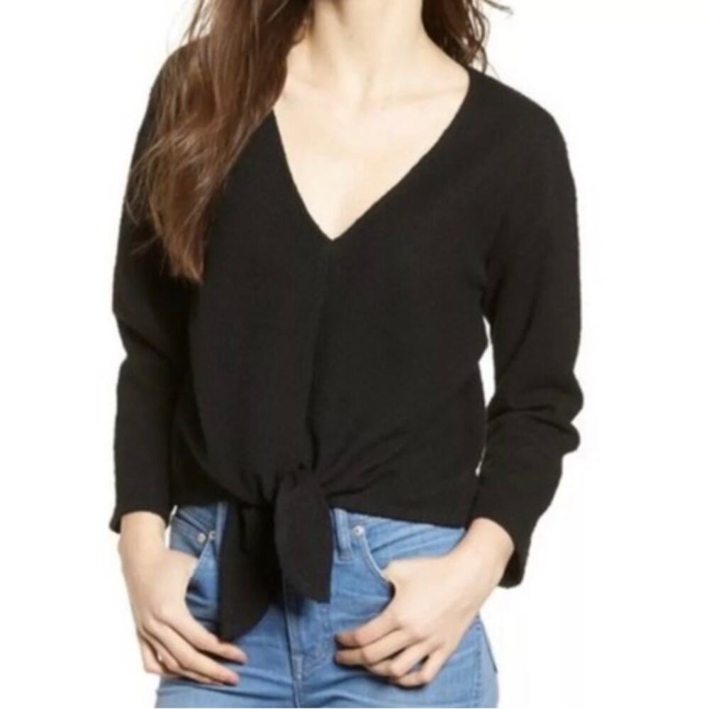 Madewell Tie Front Textured Grunge Goth Crop Top Size S Black